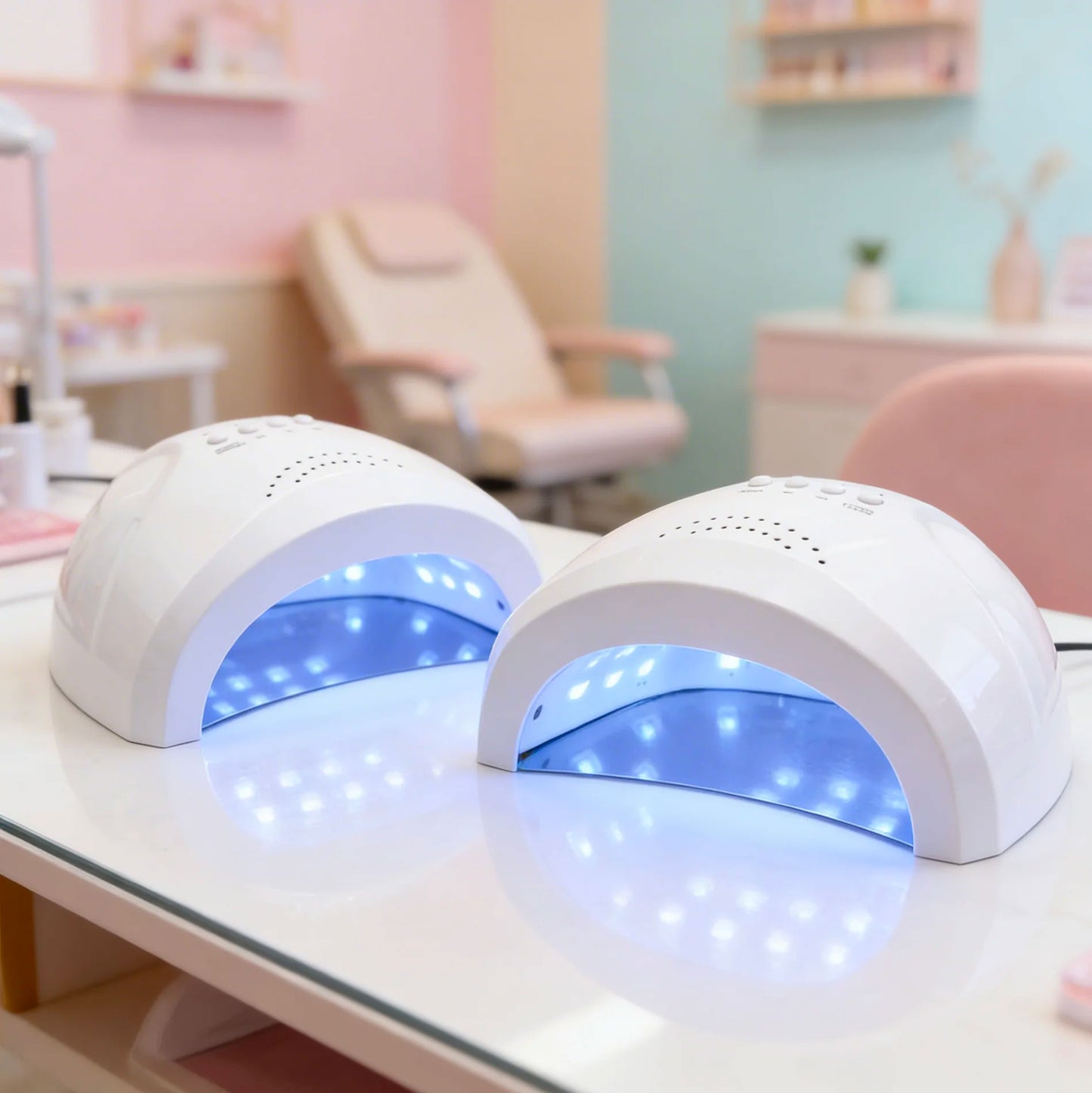 Set 2 Lampade UV LED 48W per Unghie con 3 Timer 5/30/60s, Sensore Automatico, Asciugatura Gel UV/LED, USB