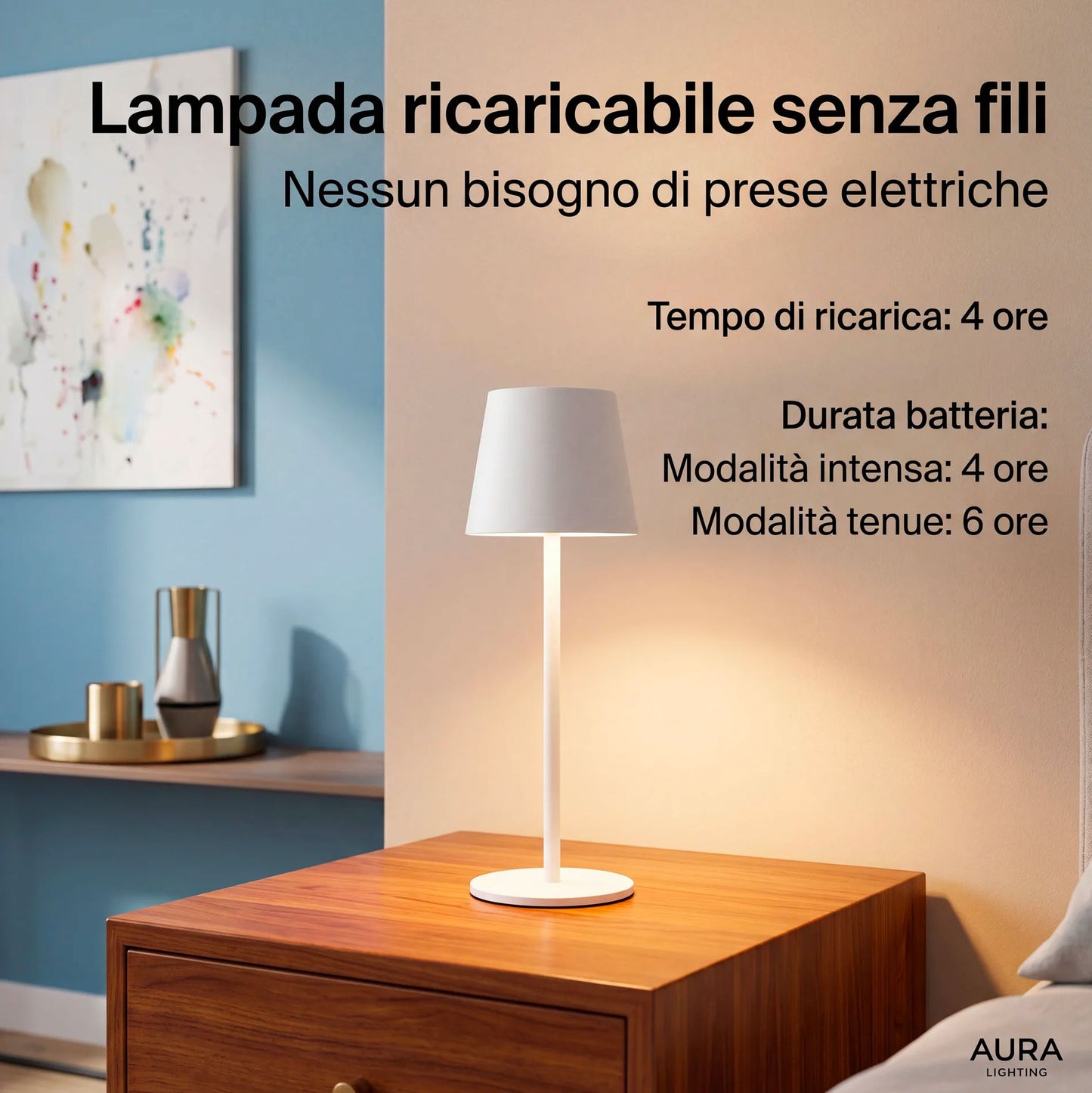 Kit 4 Lampade da Tavolo Senza Fili Ricaricabili LED Dimmerabili, 3 Tonalità di Luce 3000K-6500K, Touch Control, Impermeabili IP54, Lampade da Tavolo Senza Fili per Interno ed Esterno, Design Moderno