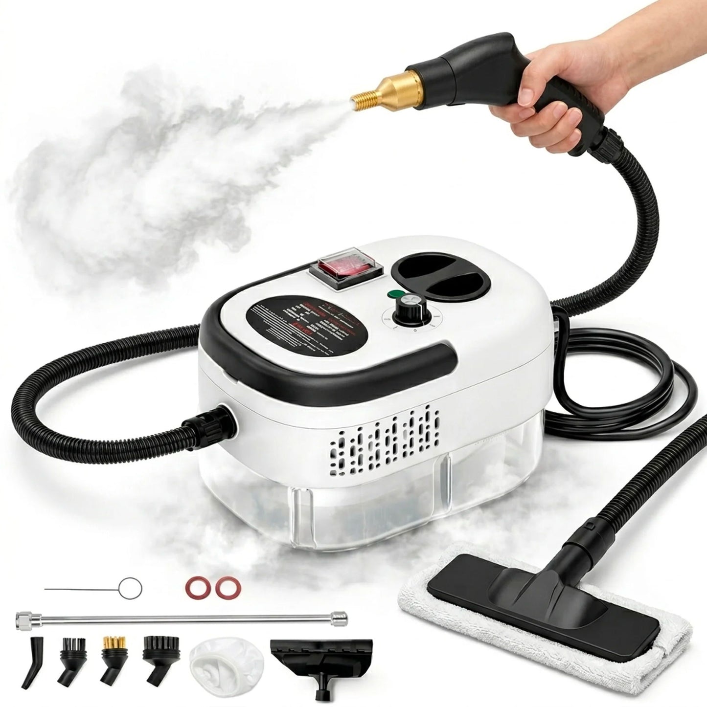 Pulitore a Vapore 2500W Alta Pressione con 6 Livelli Regolabili – Serbatoio XL 1200ml e Kit Accessori Multifunzione per Pulizia Casa, Cucina, Bagno, Divani e Auto