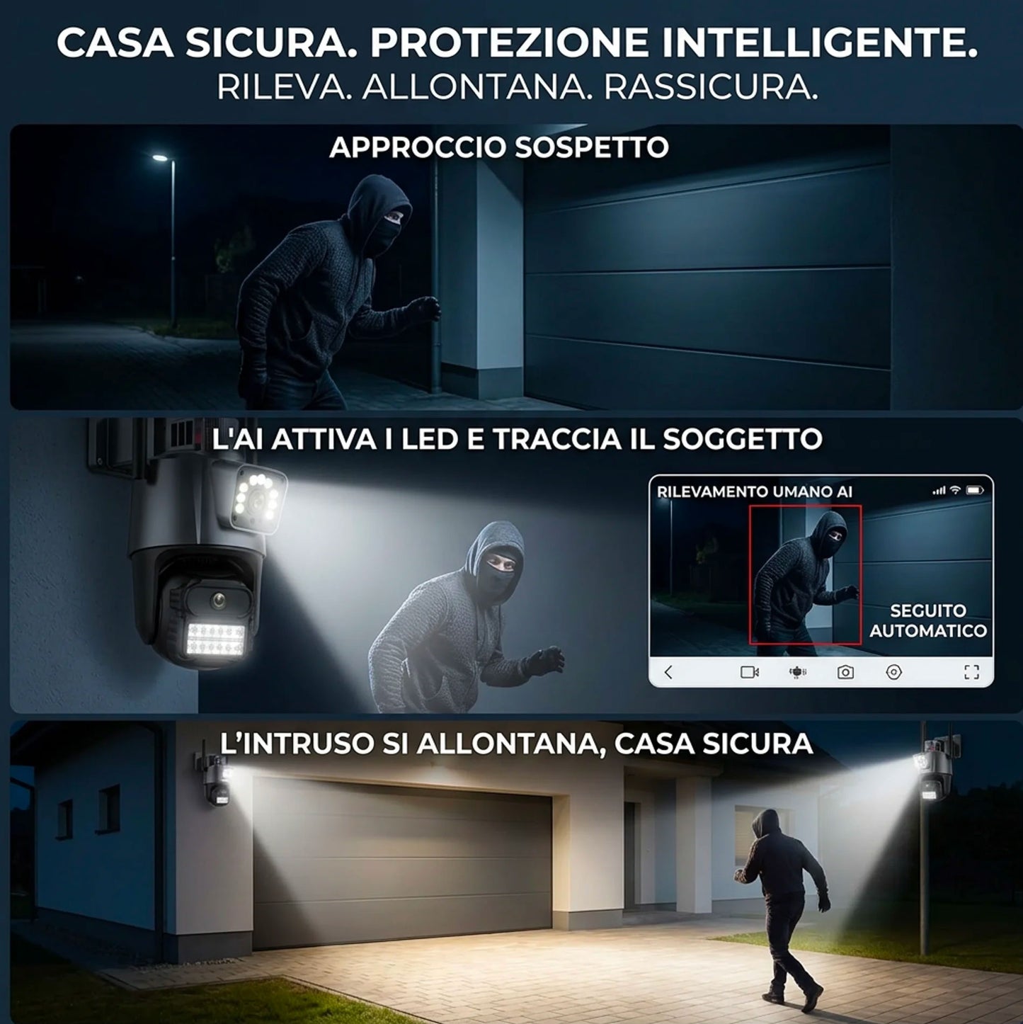 Telecamera WiFi Esterno IP66 Dual Lens 360° AI Visione Notturna Colori