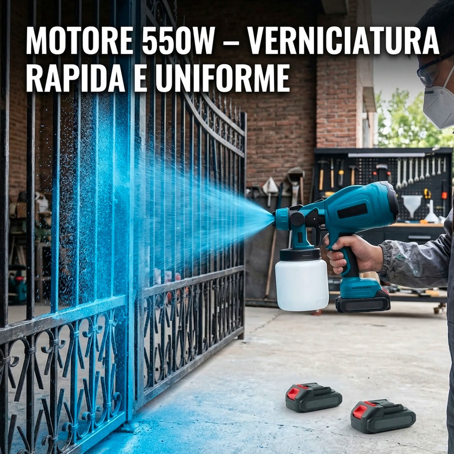 Verniciatrice Elettrica Wireless 48V 550W Professionale con Doppia Batteria – Pistola a Spruzzo per Vernice, Smalti e Protettivi con Serbatoio 800ml e Ugelli Intercambiabili