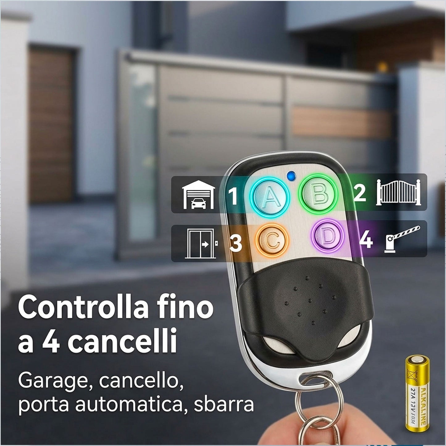 Telecomando Cancello Universale 433,92 MHz Codice Fisso Set 3 Copiatore Automatico Garage Porta Elettrica Apricancello con Copritasti e Moschettone