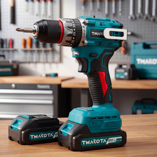 Trapano Avvitatore Cordless 48V Professionale con Kit Accessori Completo, 2 Batterie, Motore Brushless, Regolazione Coppia, Trapano Avvitatore a Batteria per Casa e Fai da Te