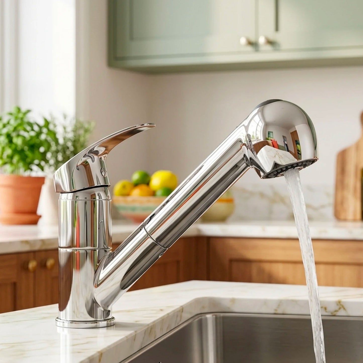 Rubinetto Cucina con Doccetta Estraibile 360° Cromato Miscelatore Monocomando Lavello con Doppio Getto e Acqua Calda Fredda