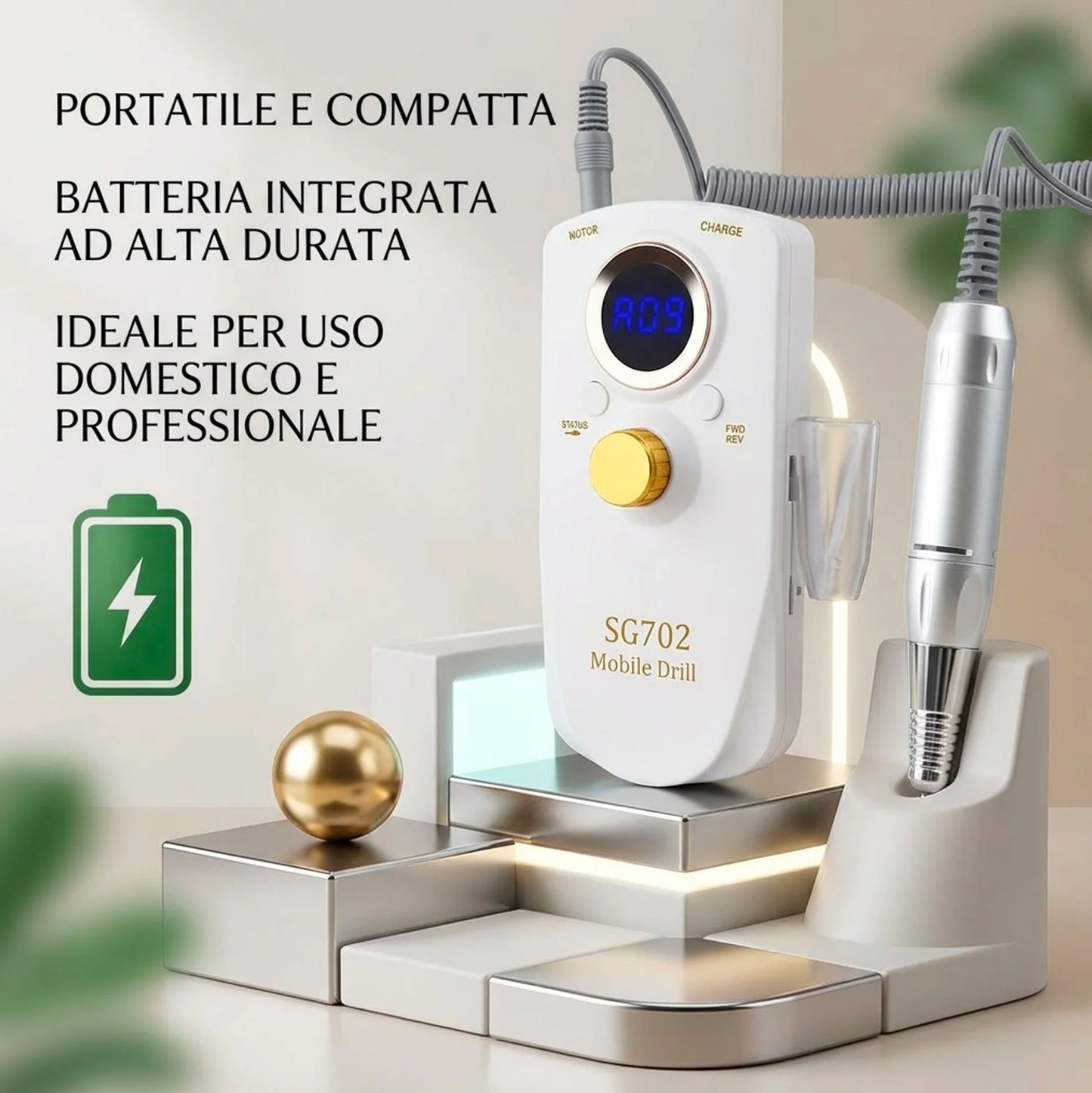 Fresa Unghie Professionale 35000 Giri Portatile SG702 Trapano Unghie Elettrico Manicure Pedicure Lima Unghie Gel Acrilico Ricostruzione Nail Drill Display Digitale