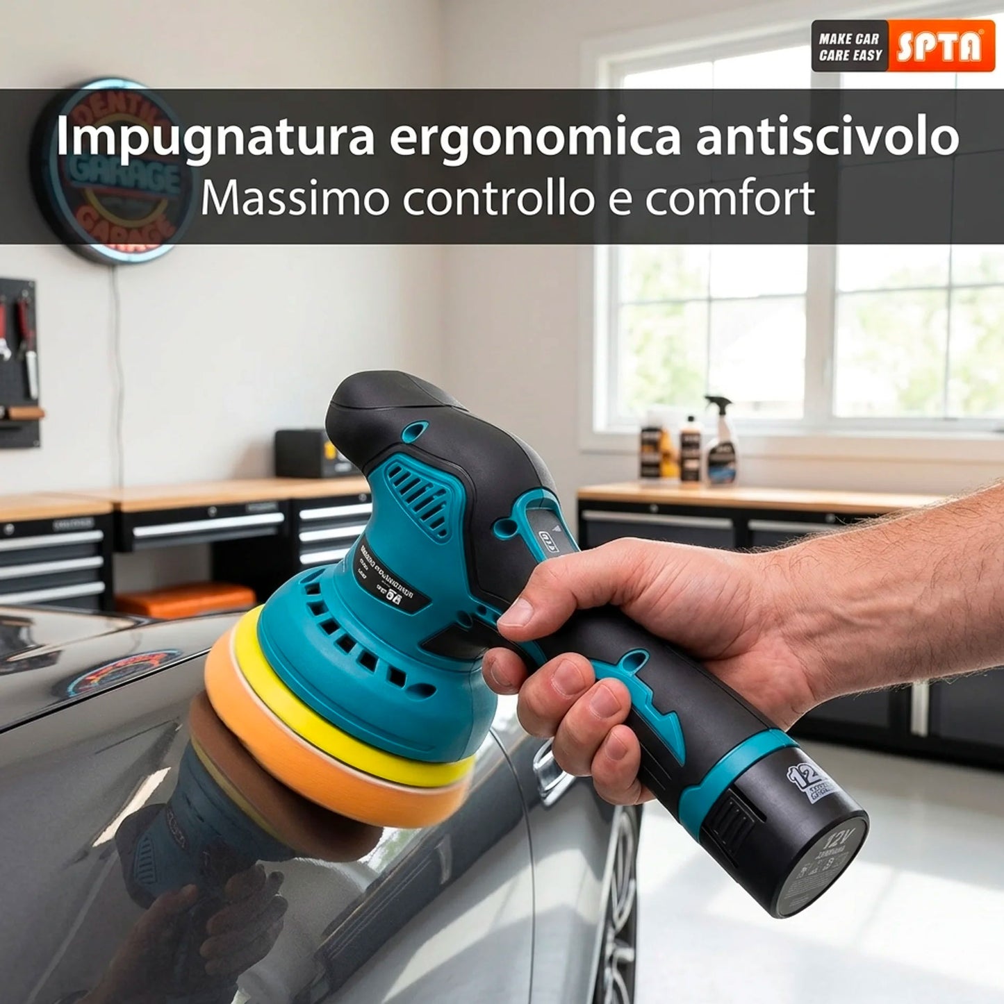 Lucidatrice Auto Senza Filo con 2 Batterie 8 Velocità | Levigatrice Rotorbitale 125mm Professionale per Carrozzeria Legno Metallo