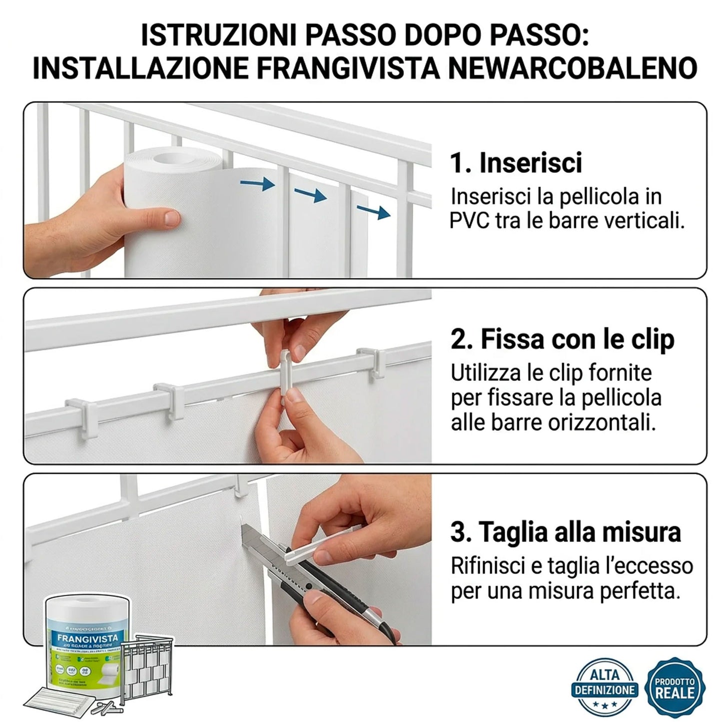 Frangivista Balcone PVC Bianco 19x35m – Strisce Frangivista per Ringhiere e Terrazzi