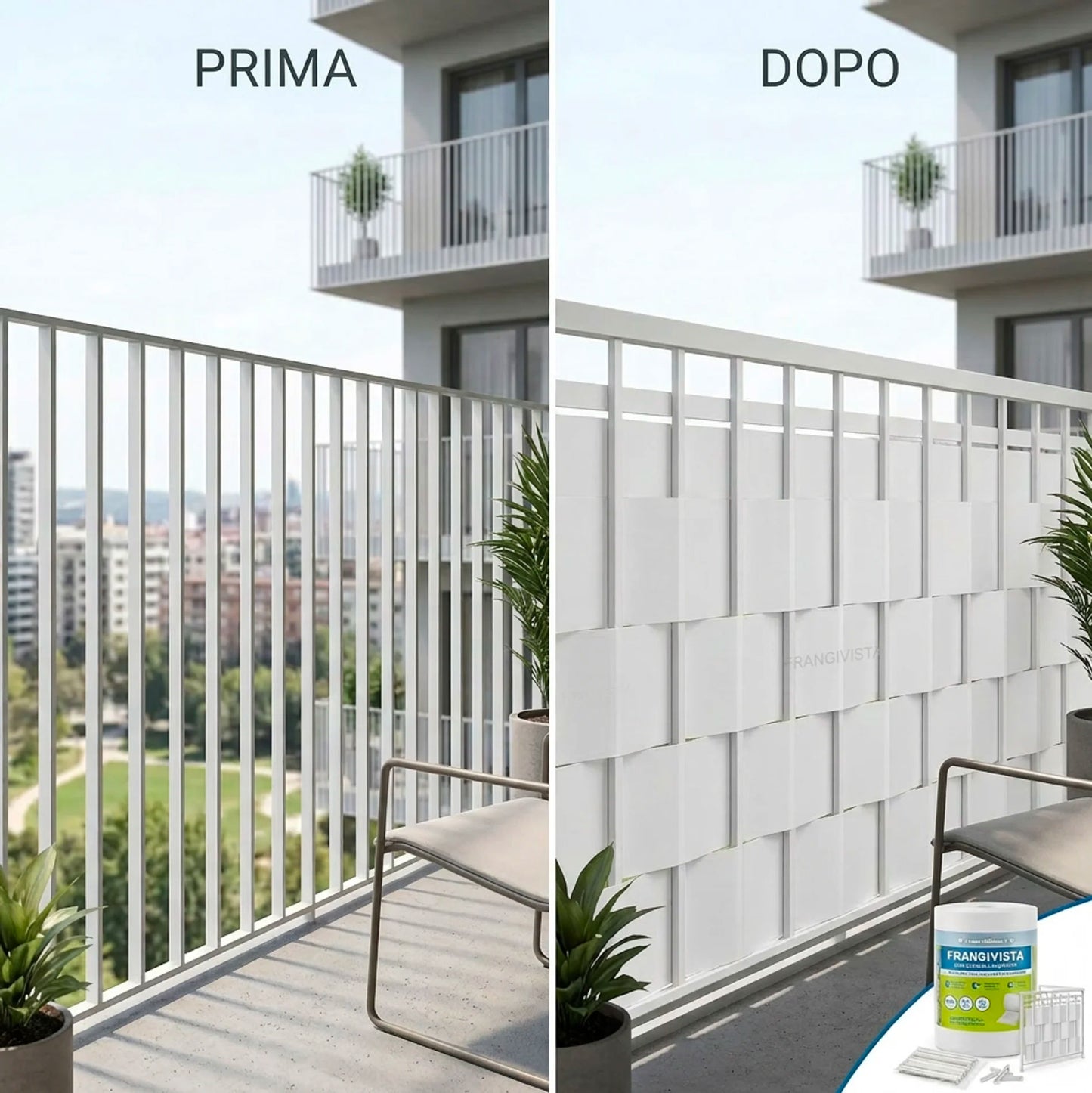 Frangivista Balcone PVC Bianco 19x35m – Strisce Frangivista per Ringhiere e Terrazzi