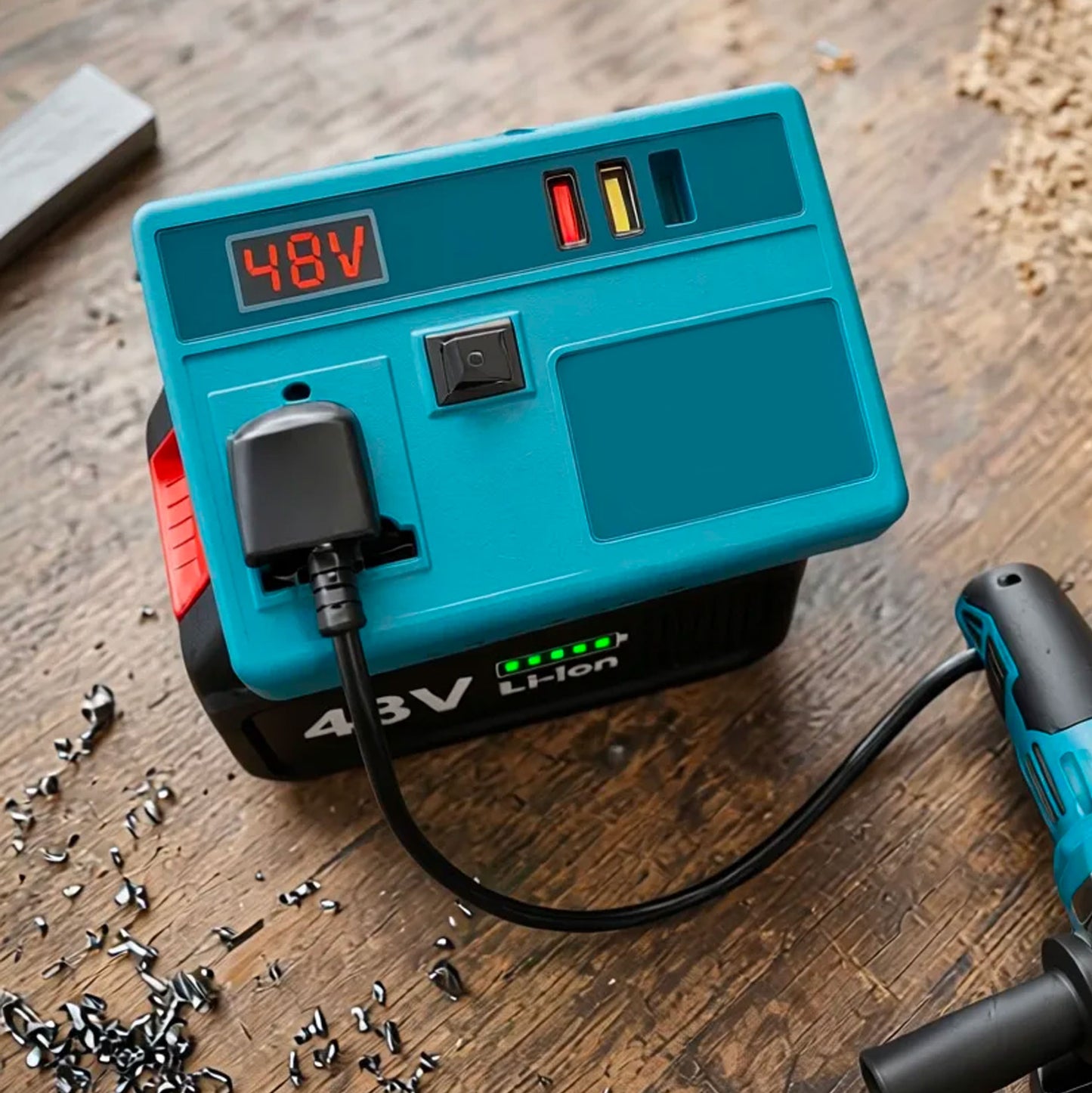 Inverter Portatile con Batteria 48V Li-Ion Inclusa Presa Universale AC USB Display Digitale Generatore Corrente Portatile per Campeggio Emergenza Casa Off-Grid