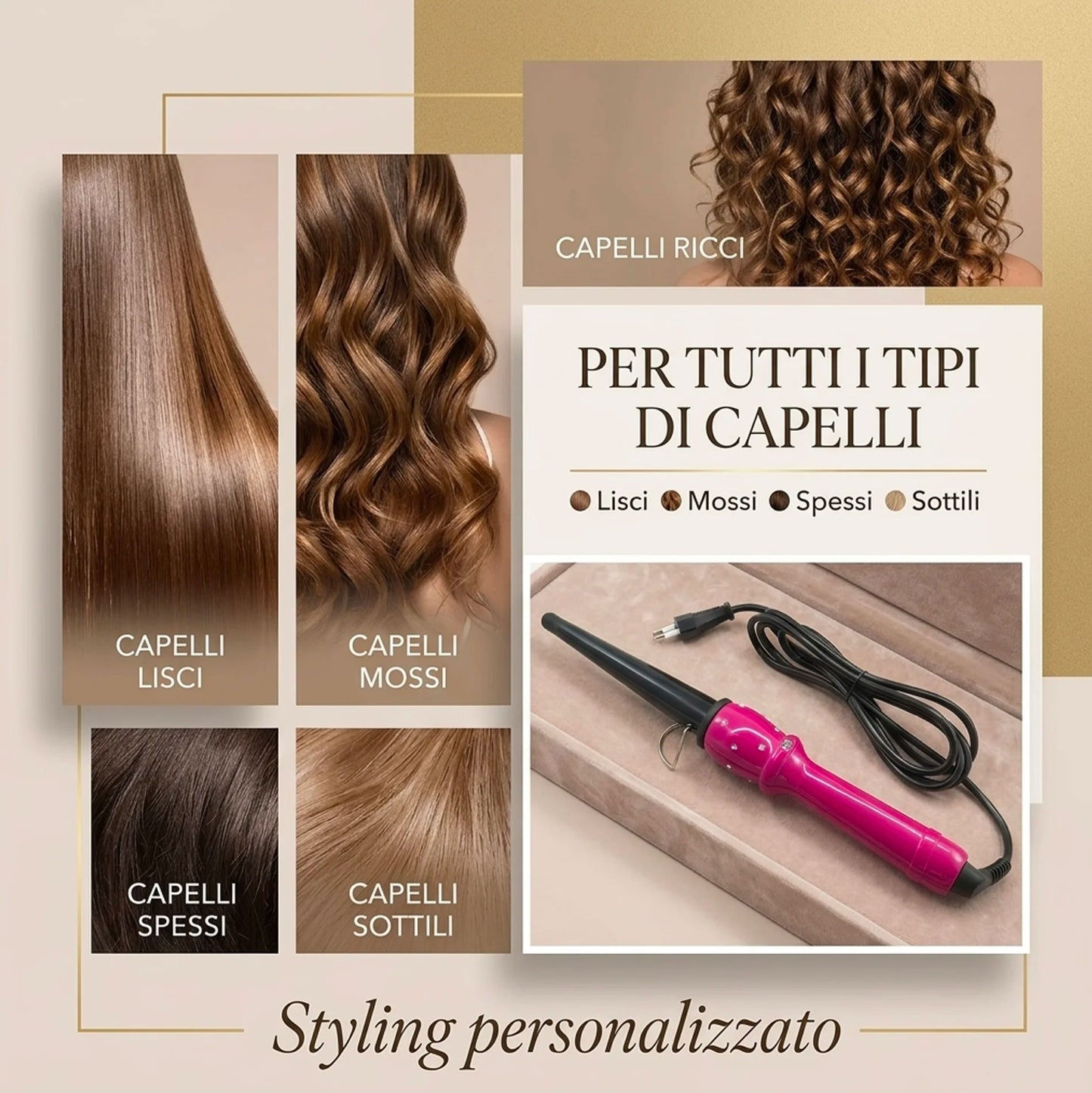 Ferro Arricciacapelli Conico Professionale 210°C – Arricciatore Capelli Rapido, Ricci Perfetti e Voluminosi, Piastra Conica Styling Professionale, Cavo Girevole 360°
