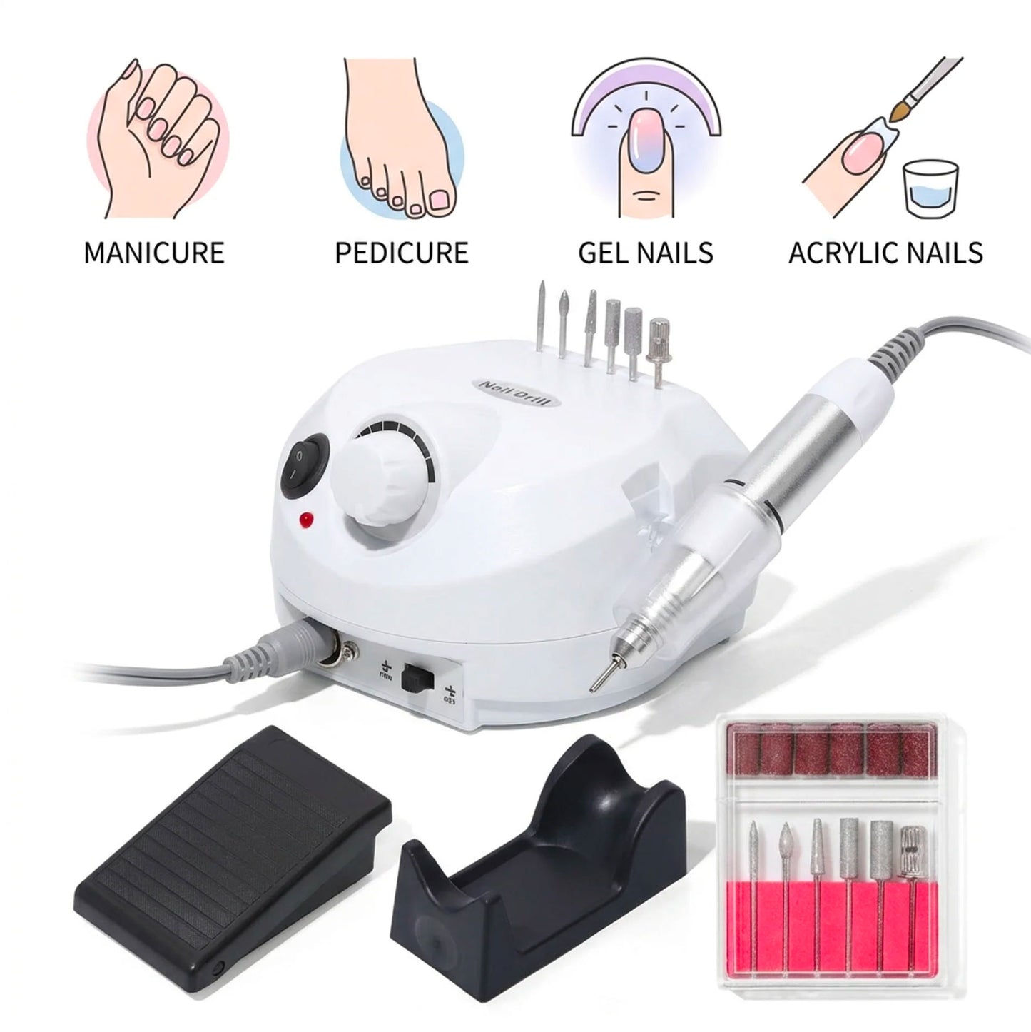 Fresa Unghie Professionale 35000 Giri Nail Drill per Manicure e Pedicure Lima Elettrica per Gel Acrilico Semipermanente con Punte Professionali