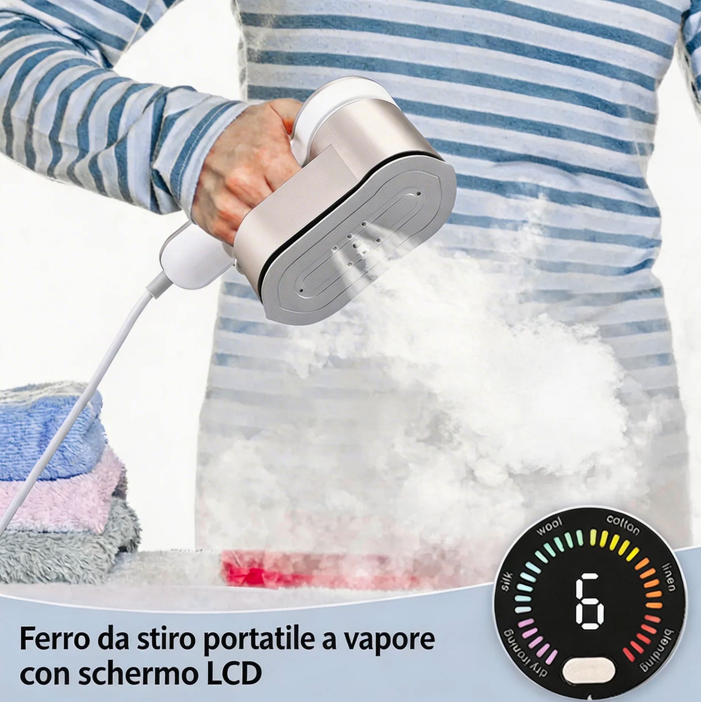 Ferro da Stiro Portatile 1200W con Vapore e Display LED, Stiratrice 2 in 1 Verticale/Orizzontale, 6 Modalità, 120 ml