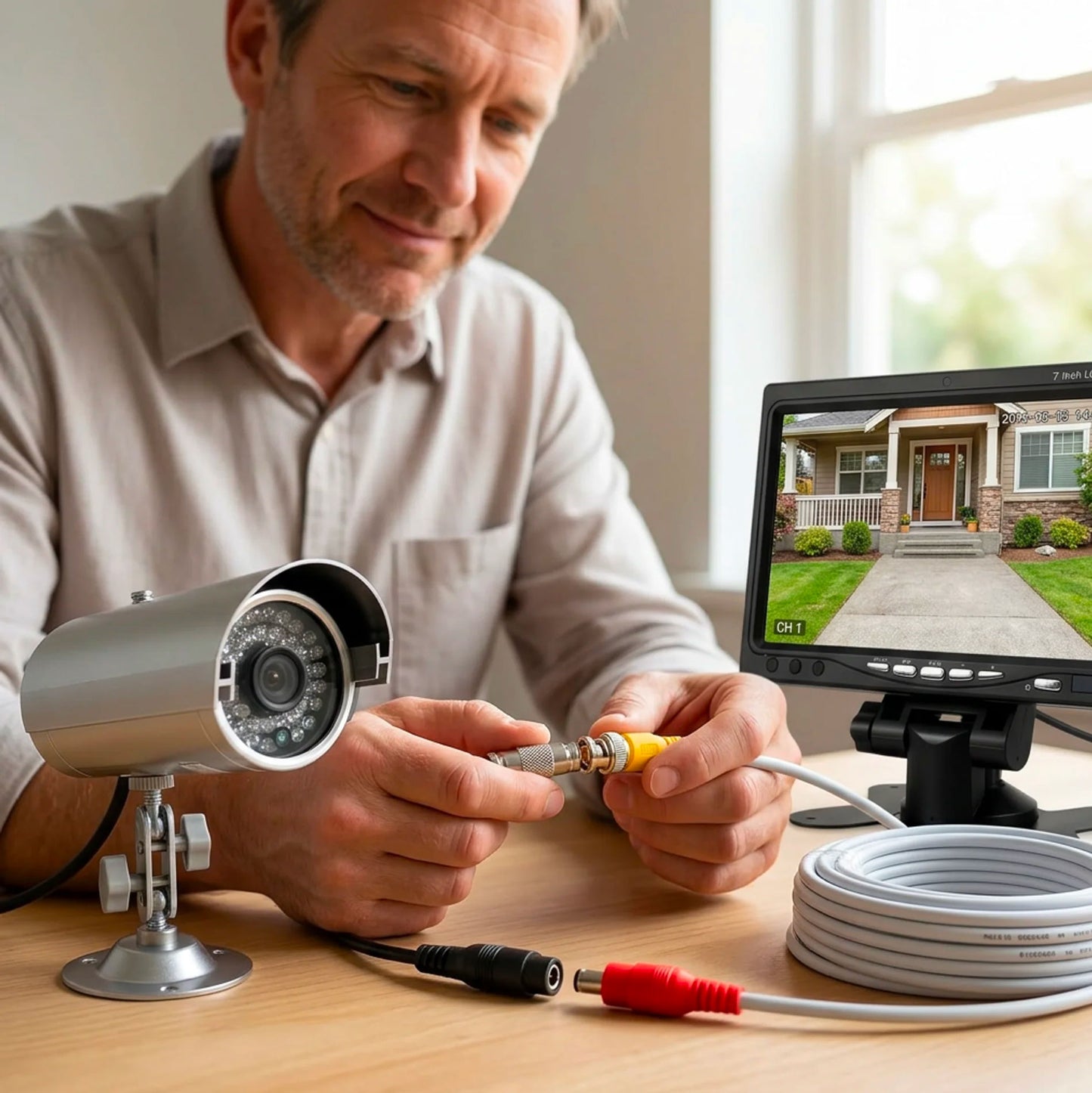 Kit Videosorveglianza Completo 7” con Telecamera IR e Cavo 20m Plug & Play