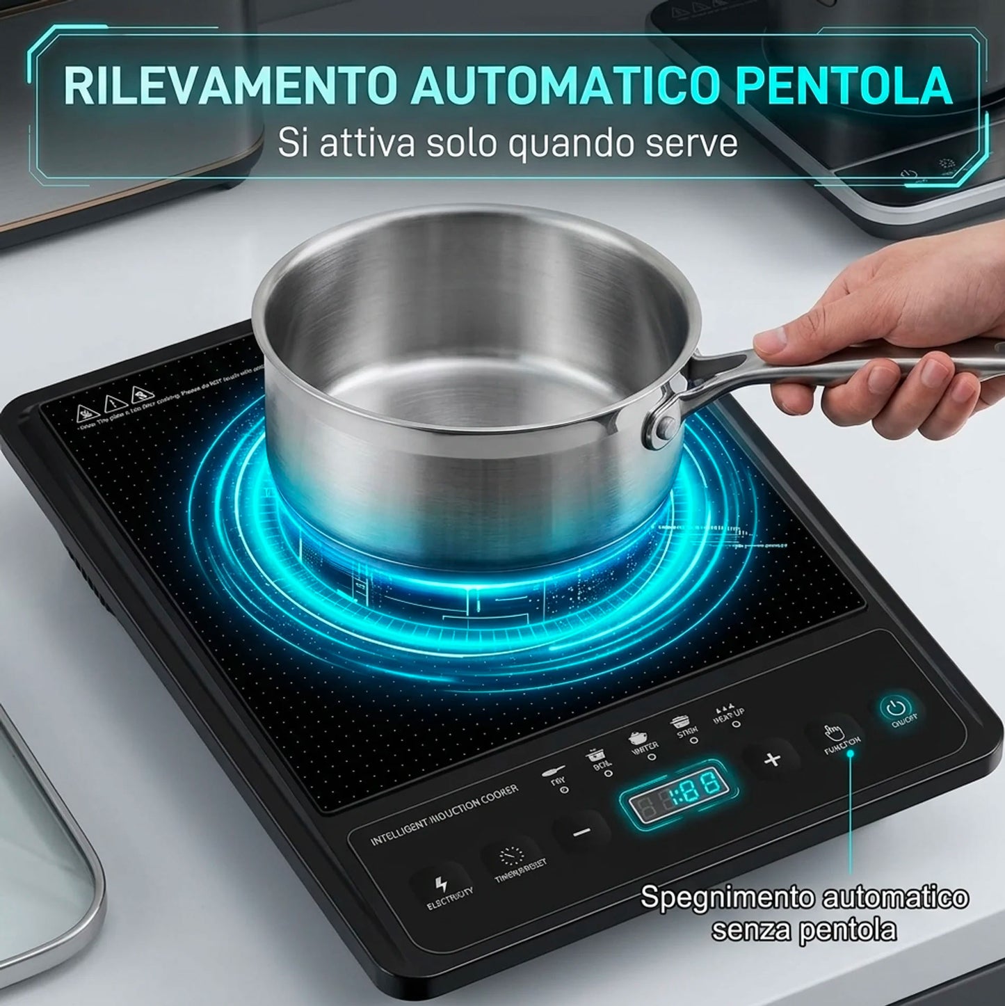 Piastra a Induzione Portatile 2500W con Display Digitale, Controllo Temperatura 80–270°C, 5 Programmi di Cottura e Timer Integrato