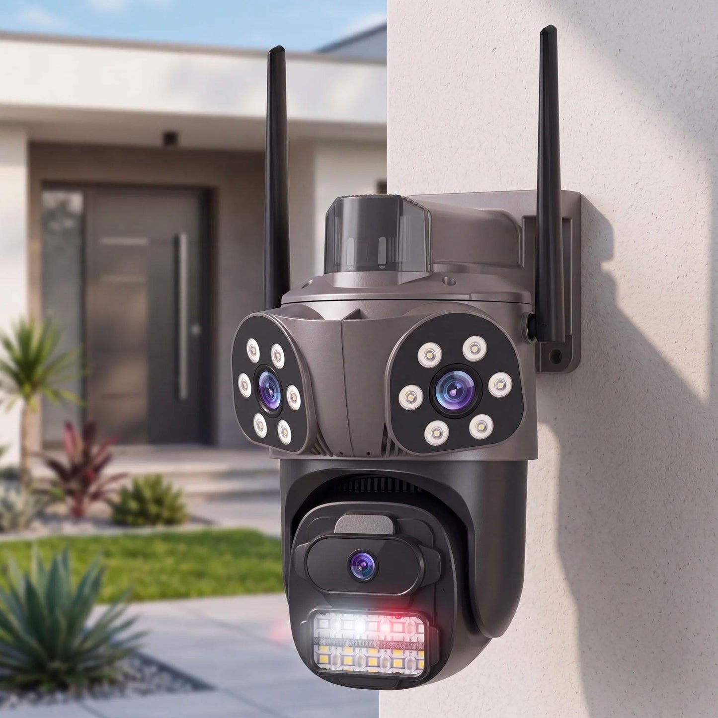 Telecamera WiFi Esterno con App iCSee, 360° Pan Tilt, Visione Notturna, Allarme Sirena e Controllo da Smartphone