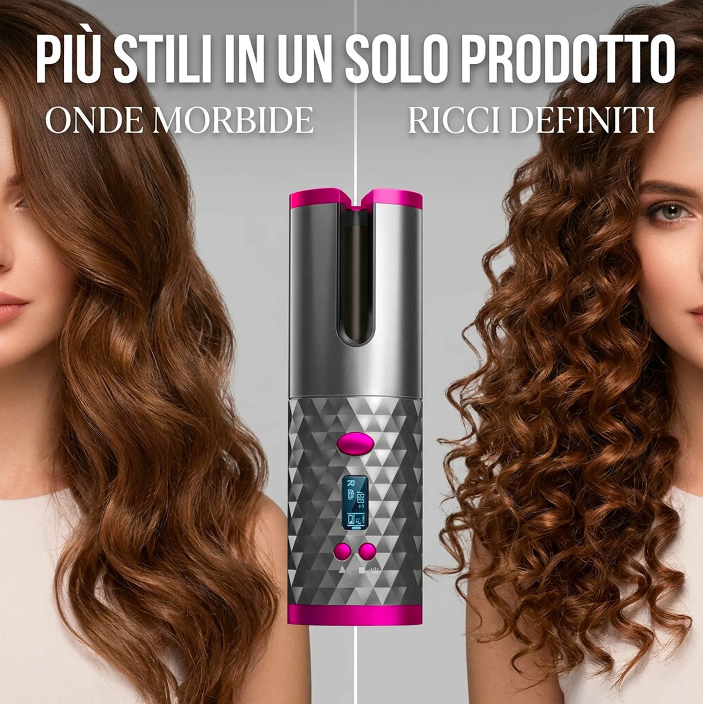Arricciacapelli Automatico Professionale con Display Digitale Curling Automatico per Onde e Ricci Perfetti Piastra Arricciacapelli Facile e Veloce