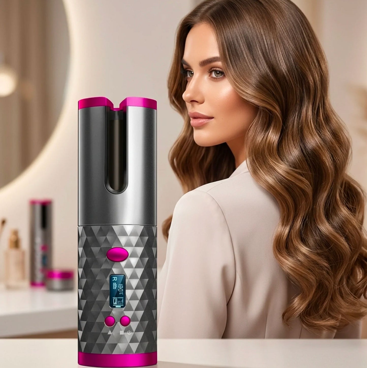 Arricciacapelli Automatico Professionale con Display Digitale Curling Automatico per Onde e Ricci Perfetti Piastra Arricciacapelli Facile e Veloce