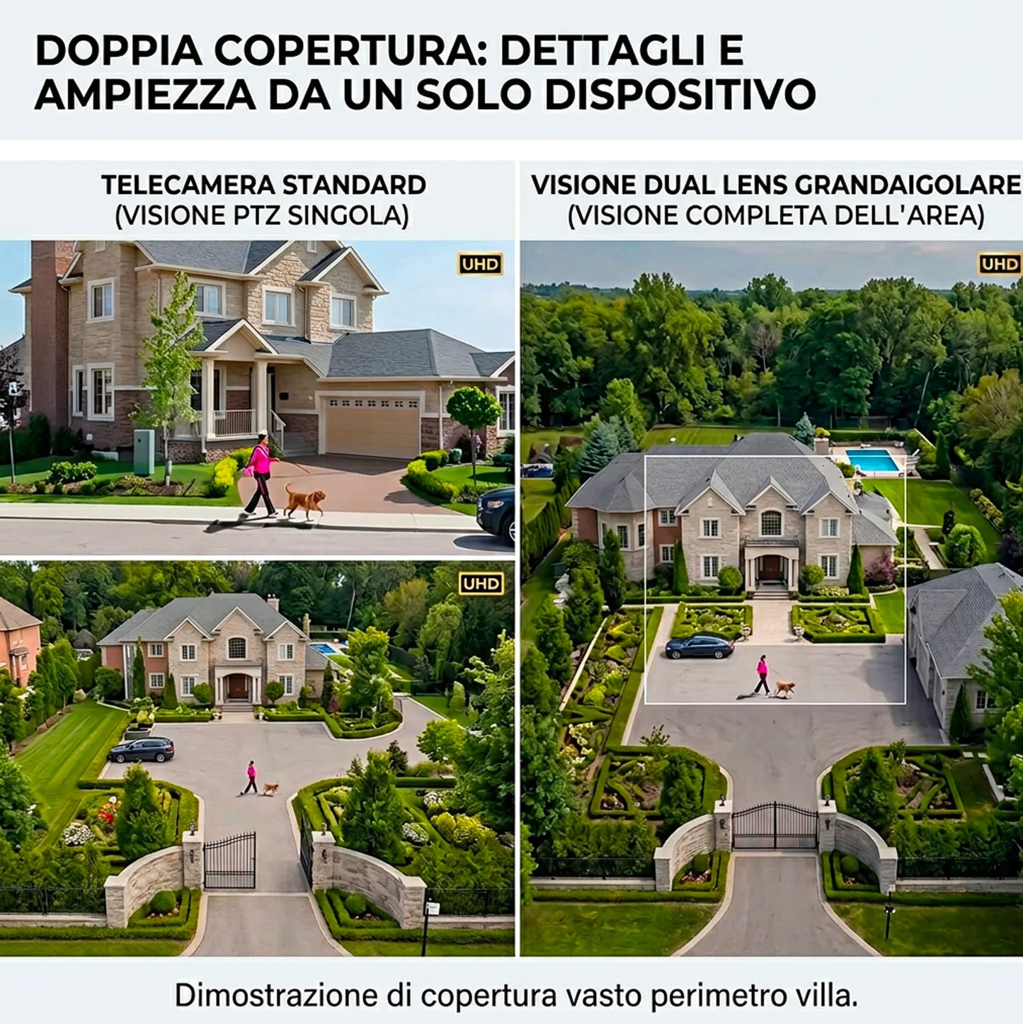 Telecamera WiFi Esterno IP66 Dual Lens 360° AI Visione Notturna Colori