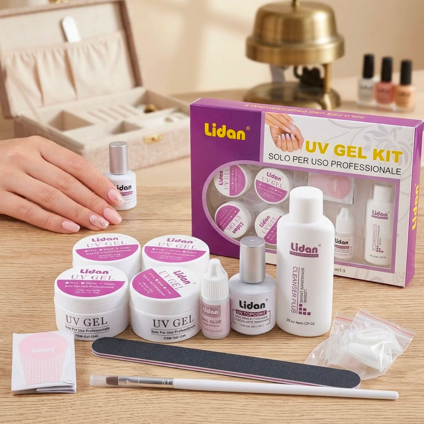 Kit Gel Unghie Completo Ricostruzione Unghie UV Set Professionale con Gel Trasparente Rosa Bianco Sigillante Accessori Nail Art Fai da Te