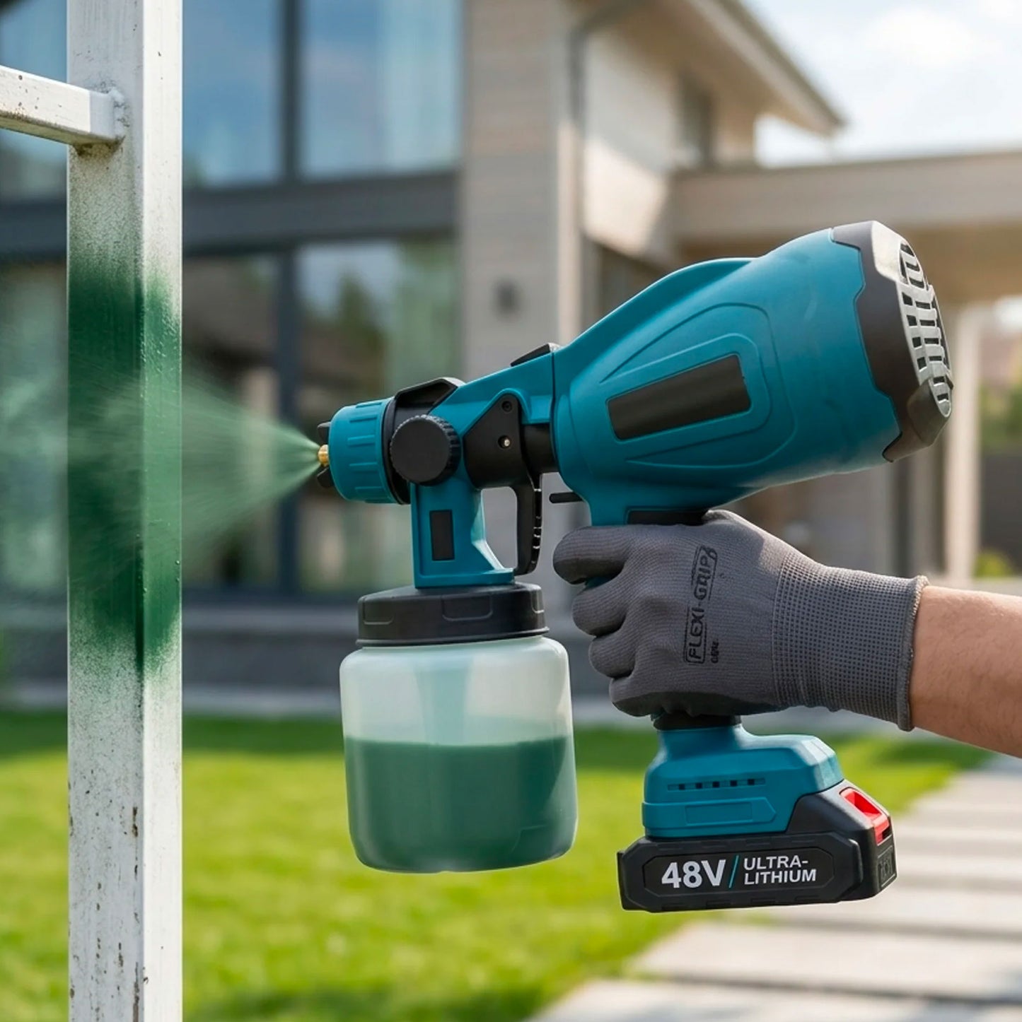 Verniciatrice Elettrica Wireless 48V 550W Professionale con Doppia Batteria – Pistola a Spruzzo per Vernice, Smalti e Protettivi con Serbatoio 800ml e Ugelli Intercambiabili