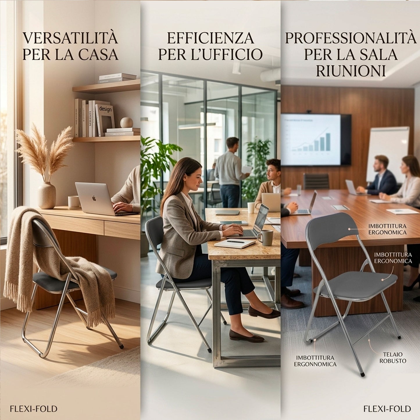 Kit 6 Sedie Pieghevoli in Metallo Argento con Cuscino PVC Grigio Scuro – Sedie Salvaspazio Resistenti per Casa Ufficio Eventi Cucina Sala Riunioni