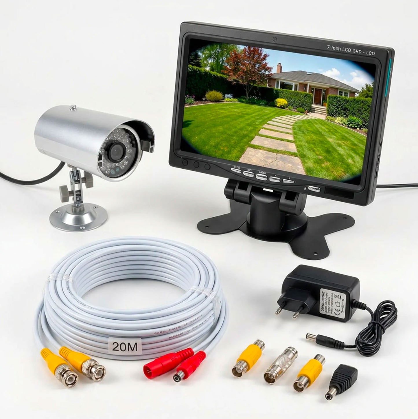 Kit Videosorveglianza Completo 7” con Telecamera IR e Cavo 20m Plug & Play