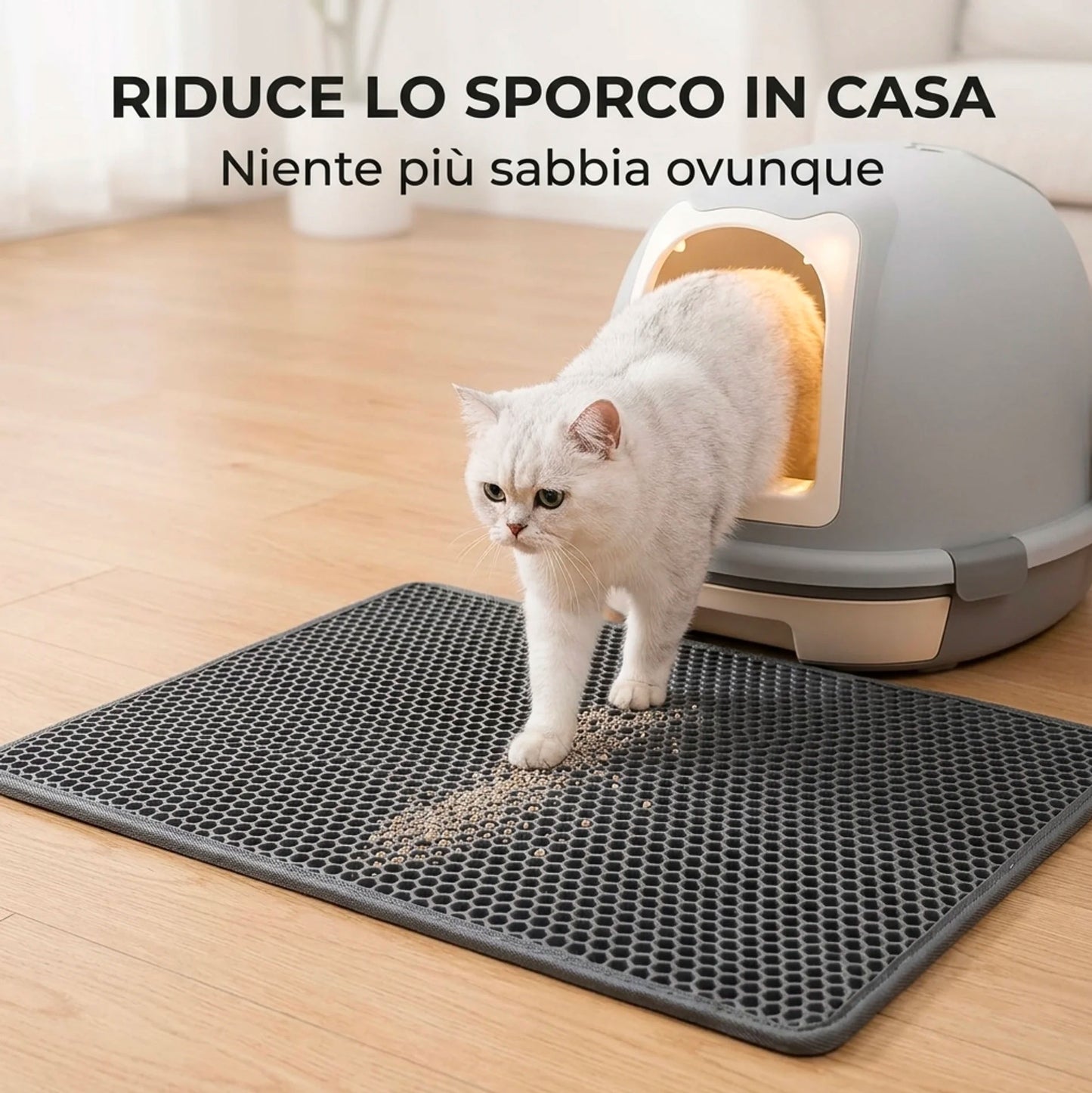 Tappetino Lettiera Gatto 45x60 cm Doppio Strato EVA – Tappeto Raccogli Sabbia Impermeabile Antiscivolo per Gatti