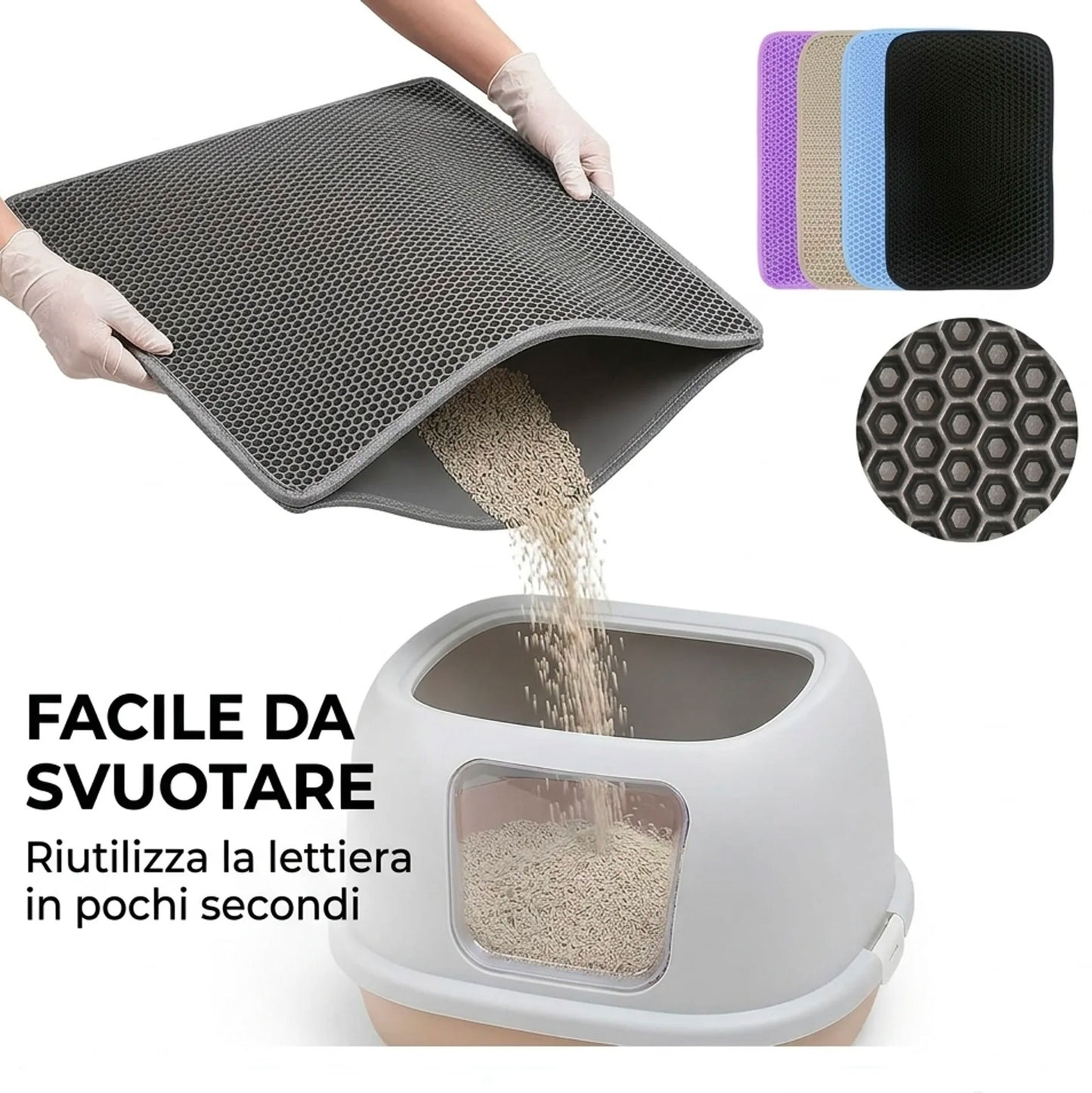 Tappetino Lettiera Gatto 45x60 cm Doppio Strato EVA – Tappeto Raccogli Sabbia Impermeabile Antiscivolo per Gatti