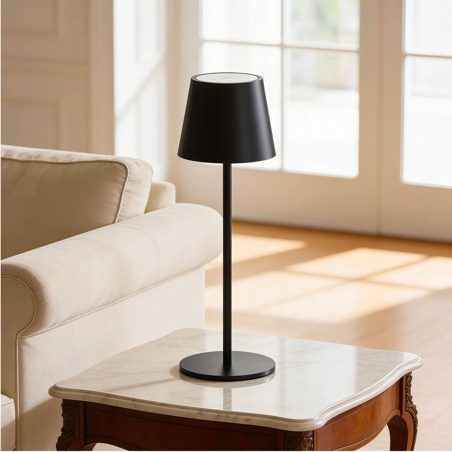 Lampada da Tavolo LED Nera Senza Fili Ricaricabile, Dimmerabile 3000-6500K, 3 Tonalità di Luce, IP54