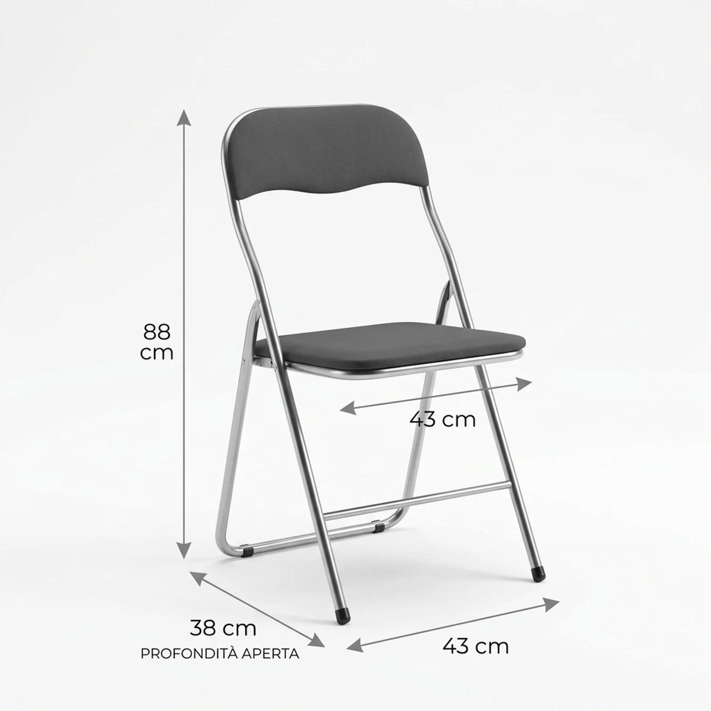 Kit 6 Sedie Pieghevoli in Metallo Argento con Cuscino PVC Grigio Scuro – Sedie Salvaspazio Resistenti per Casa Ufficio Eventi Cucina Sala Riunioni