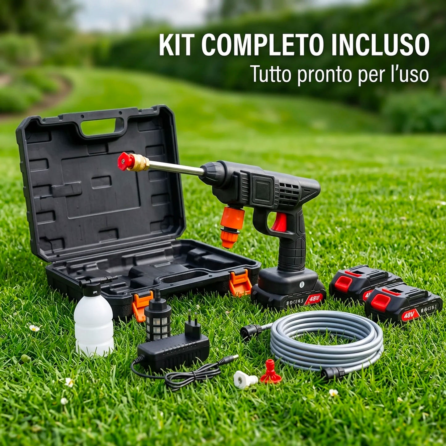 Idropulitrice a Batteria 48V con 2 Batterie 8000mAh, Tubo 3 Metri e Valigetta Inclusa