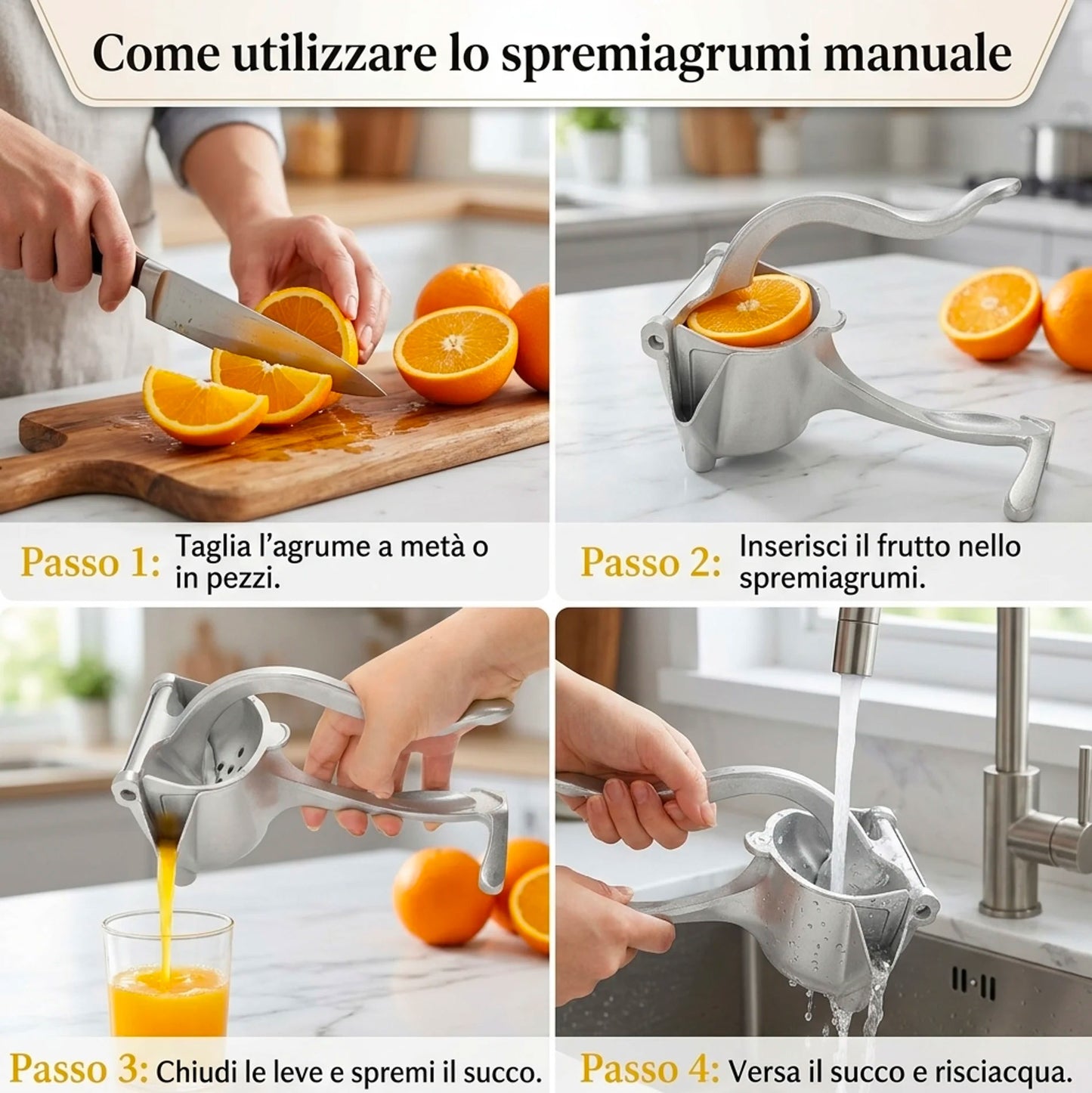 Spremiagrumi Manuale Professionale in Lega di Alluminio – Spremiagrumi Portatile con Filtro per Semi, Estrattore per Arance, Limoni, Lime e Frutta