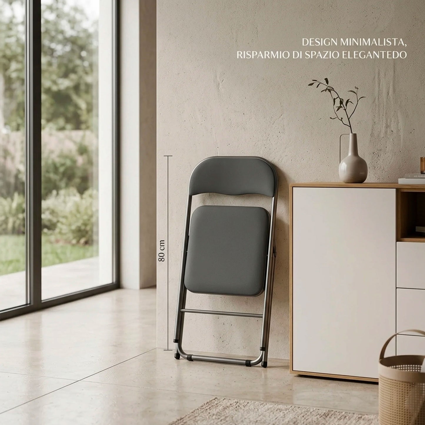 Kit 6 Sedie Pieghevoli in Metallo Argento con Cuscino PVC Grigio Scuro – Sedie Salvaspazio Resistenti per Casa Ufficio Eventi Cucina Sala Riunioni