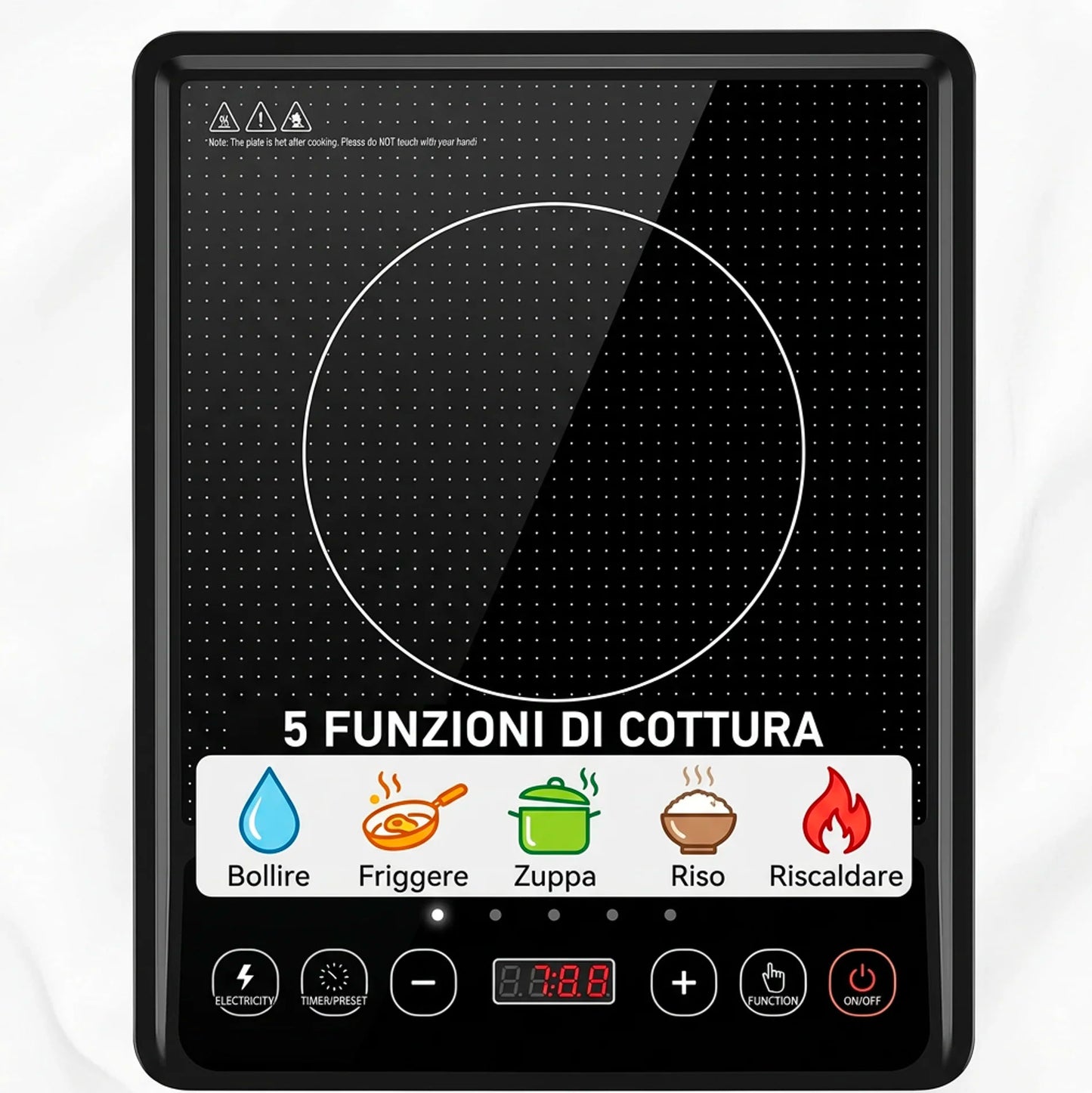 Piastra a Induzione Portatile 2500W con Display Digitale, Controllo Temperatura 80–270°C, 5 Programmi di Cottura e Timer Integrato