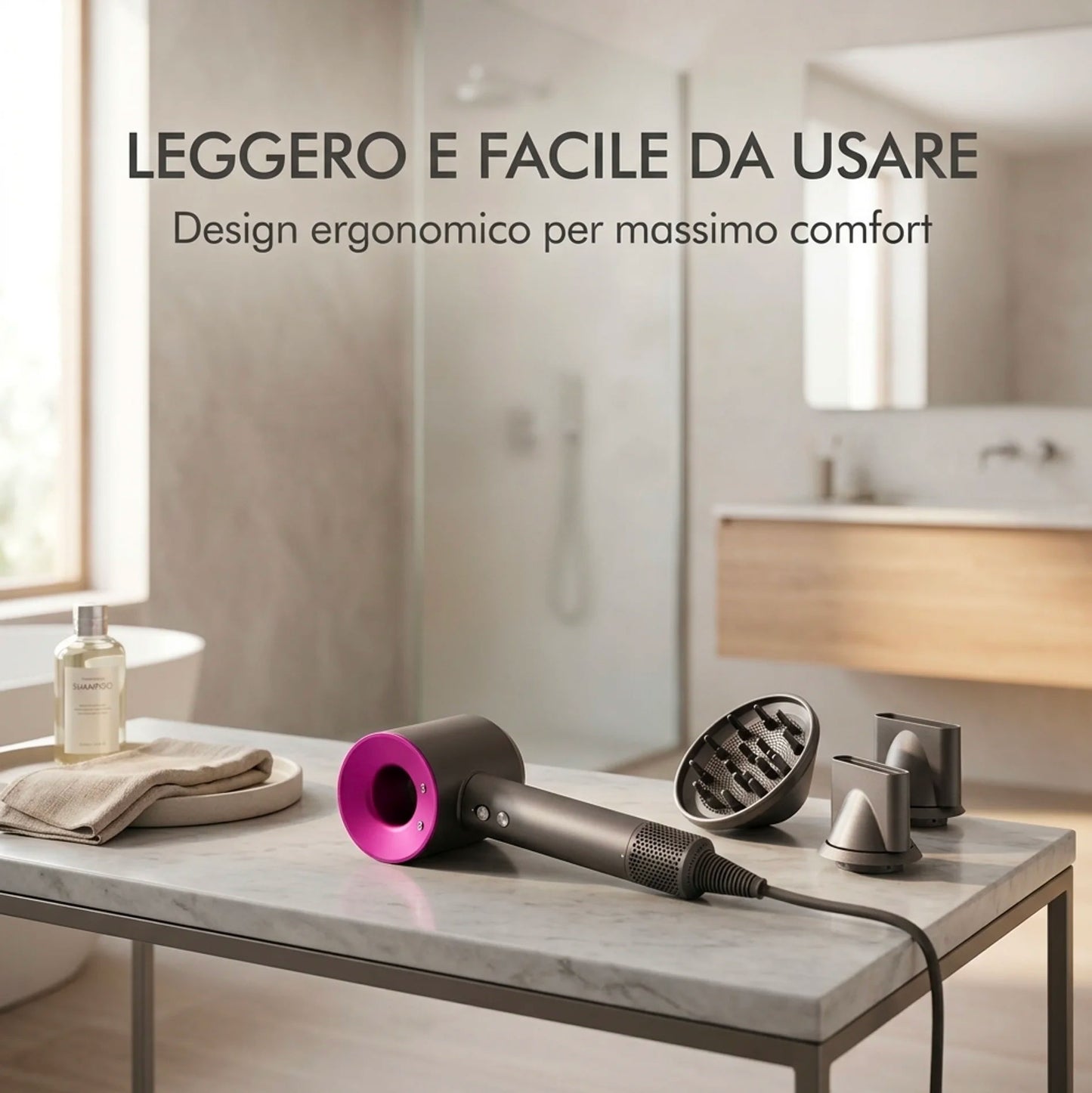 Asciugacapelli Professionale ad Alta Velocità con Accessori – Phon Ionico Potente Anti Crespo con Diffusore e Concentratore