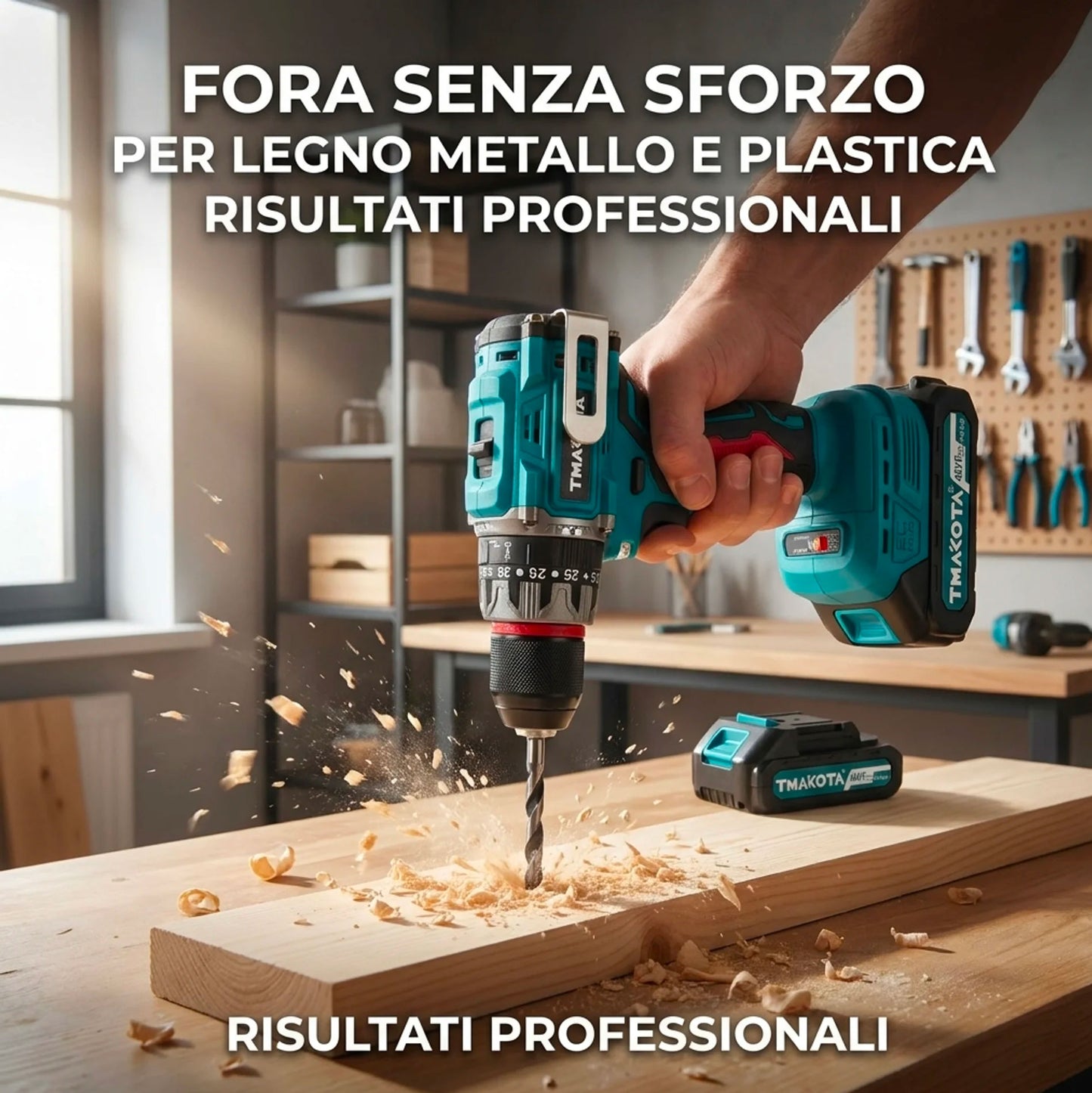Trapano Avvitatore Cordless 48V Professionale con Kit Accessori Completo, 2 Batterie, Motore Brushless, Regolazione Coppia, Trapano Avvitatore a Batteria per Casa e Fai da Te