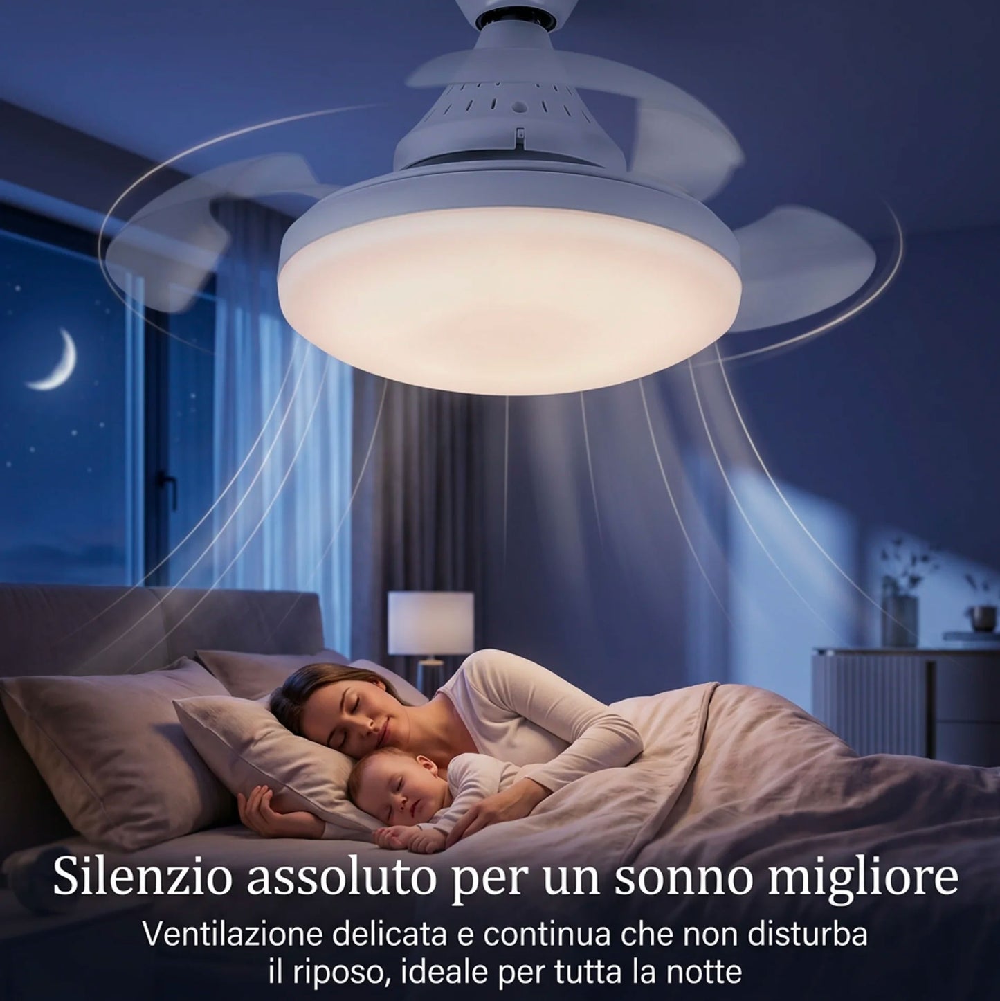 Ventilatore da soffitto con luce LED e telecomando | Silenzioso, 3 velocità, luce regolabile, attacco E27, facile installazione