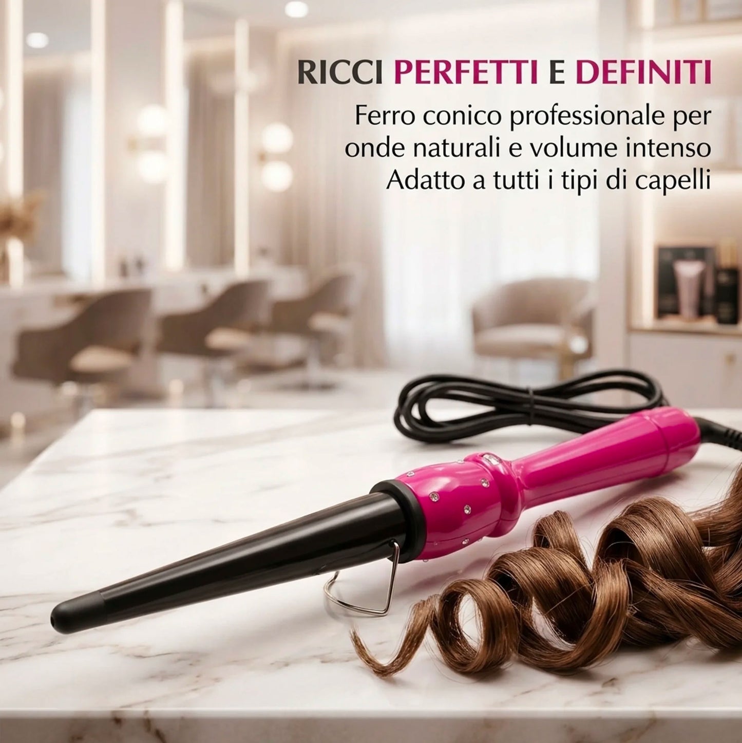 Ferro Arricciacapelli Conico Professionale 210°C – Arricciatore Capelli Rapido, Ricci Perfetti e Voluminosi, Piastra Conica Styling Professionale, Cavo Girevole 360°