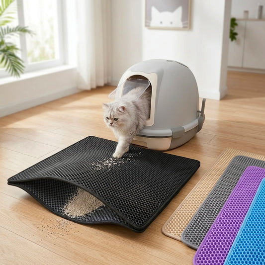 Tappetino Lettiera Gatto 45x60 cm Doppio Strato EVA – Tappeto Raccogli Sabbia Impermeabile Antiscivolo per Gatti