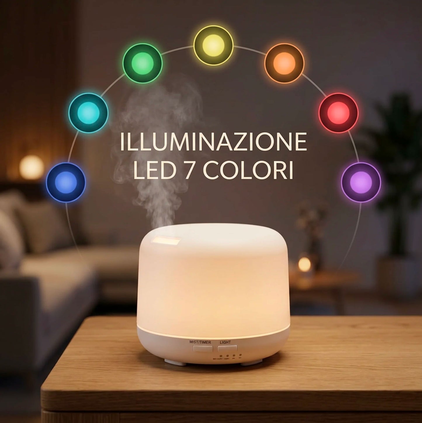 Diffusore Aromi Ultrasuoni 300ml con LED 7 Colori Umidificatore Aria Silenzioso Aromaterapia Casa Camera Yoga Ufficio