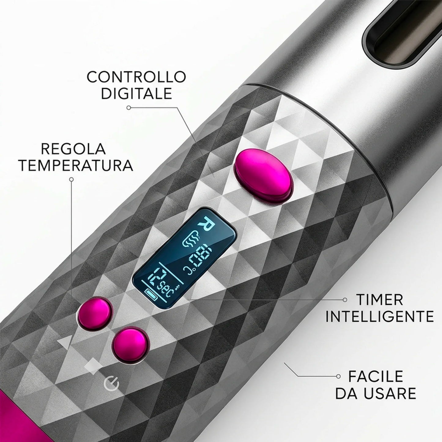 Arricciacapelli Automatico Professionale con Display Digitale Curling Automatico per Onde e Ricci Perfetti Piastra Arricciacapelli Facile e Veloce