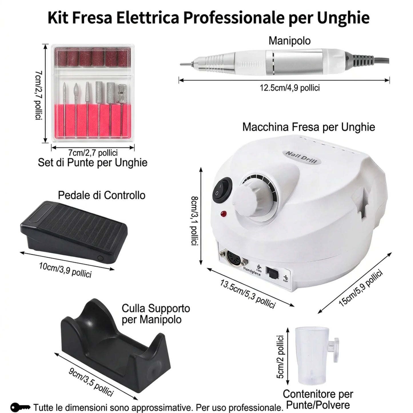 Fresa Unghie Professionale 35000 Giri Nail Drill per Manicure e Pedicure Lima Elettrica per Gel Acrilico Semipermanente con Punte Professionali