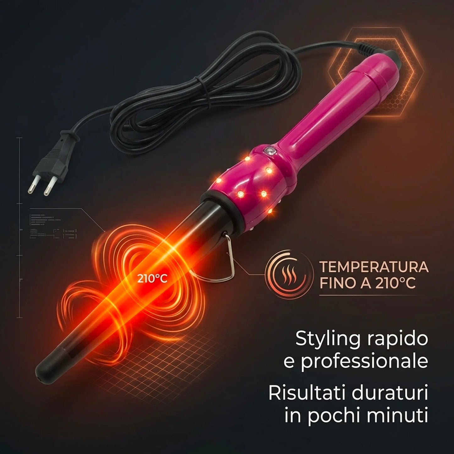 Ferro Arricciacapelli Conico Professionale 210°C – Arricciatore Capelli Rapido, Ricci Perfetti e Voluminosi, Piastra Conica Styling Professionale, Cavo Girevole 360°