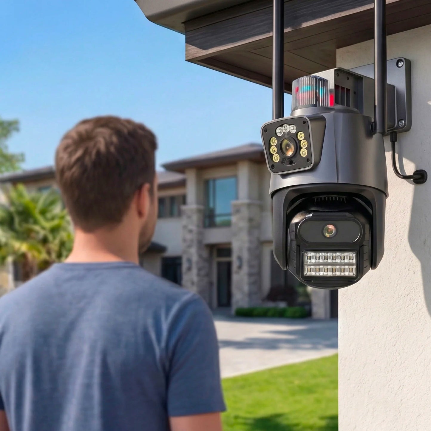 Telecamera WiFi Esterno IP66 Dual Lens 360° AI Visione Notturna Colori