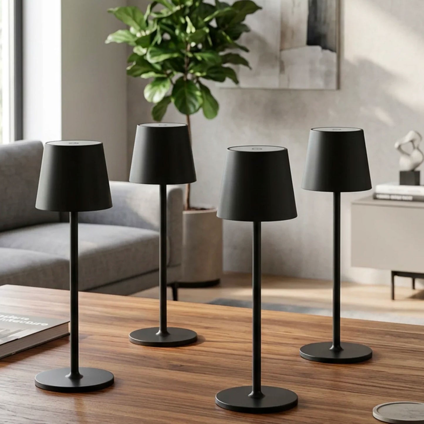 Set 4 Lampade da Tavolo LED Ricaricabili Senza Fili IP54 – Dimmerabili 3000-6500K, Luce Calda Naturale Fredda per Casa, Ristorante e Terrazza