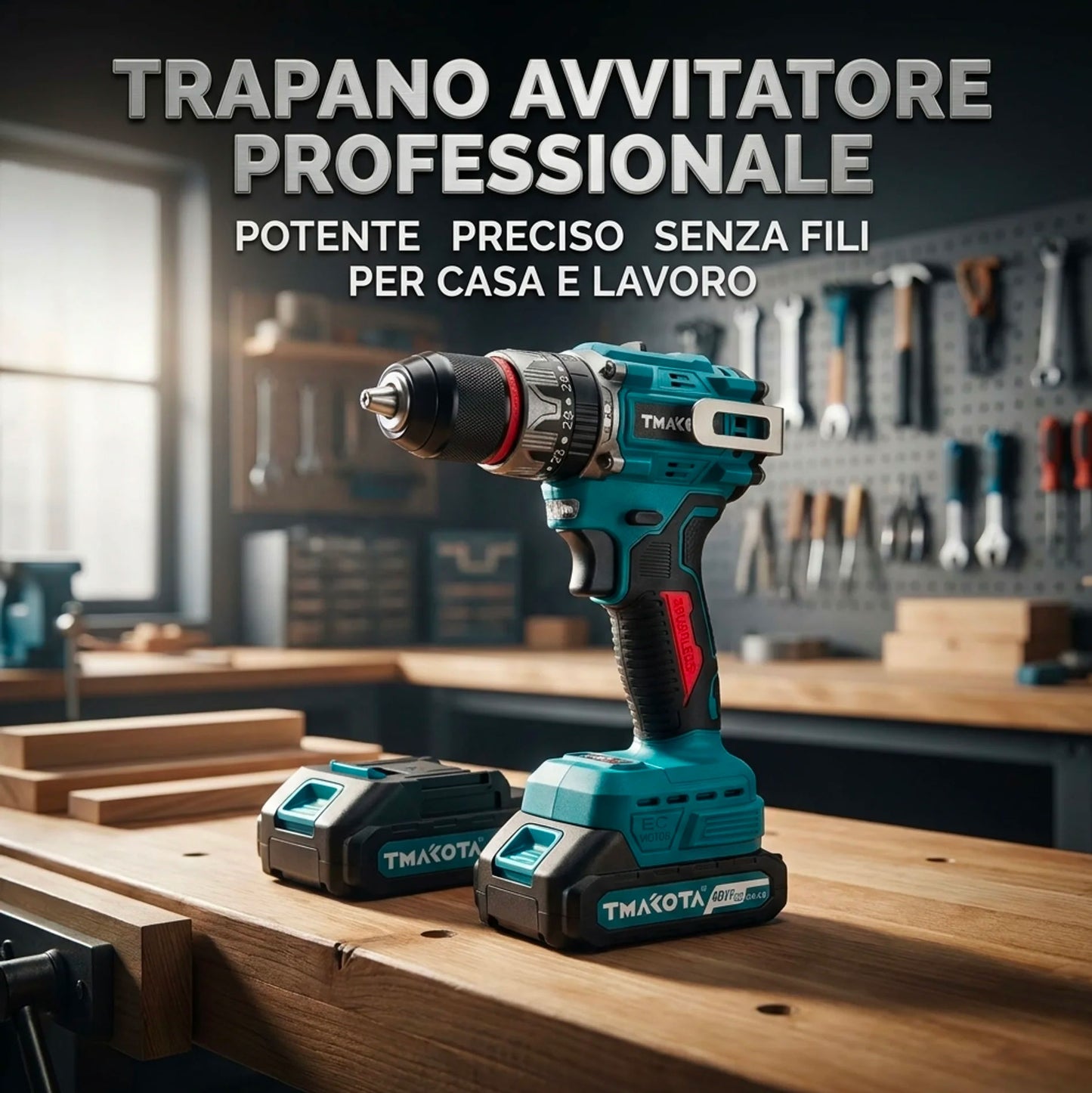 Trapano Avvitatore Cordless 48V Professionale con Kit Accessori Completo, 2 Batterie, Motore Brushless, Regolazione Coppia, Trapano Avvitatore a Batteria per Casa e Fai da Te
