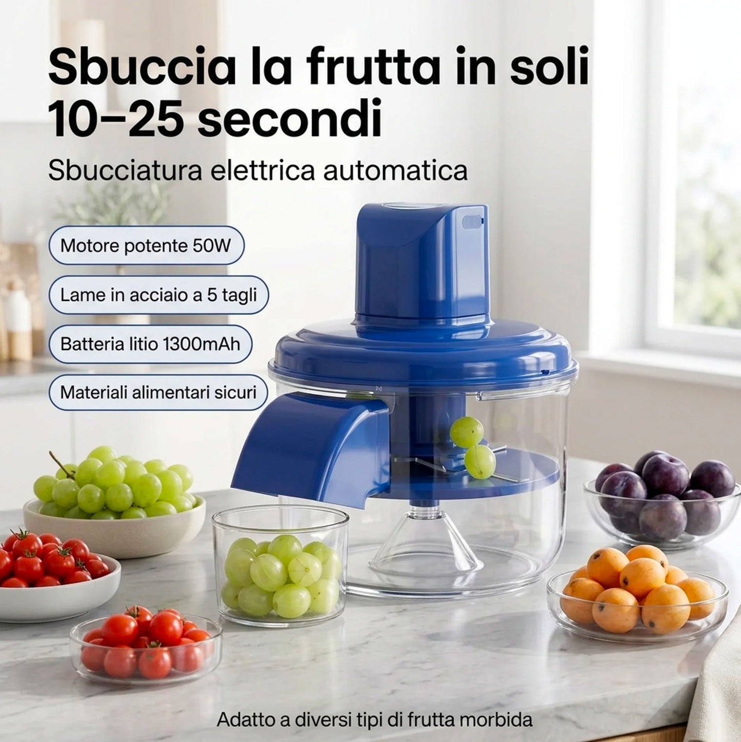 Sbucciatrice Elettrica Automatica per Uva e Aglio Ricaricabile Pelatore Frutta Acciaio Inox 304 50W Pelapatate Multifunzione per Pomodorini Ciliegie Cucina