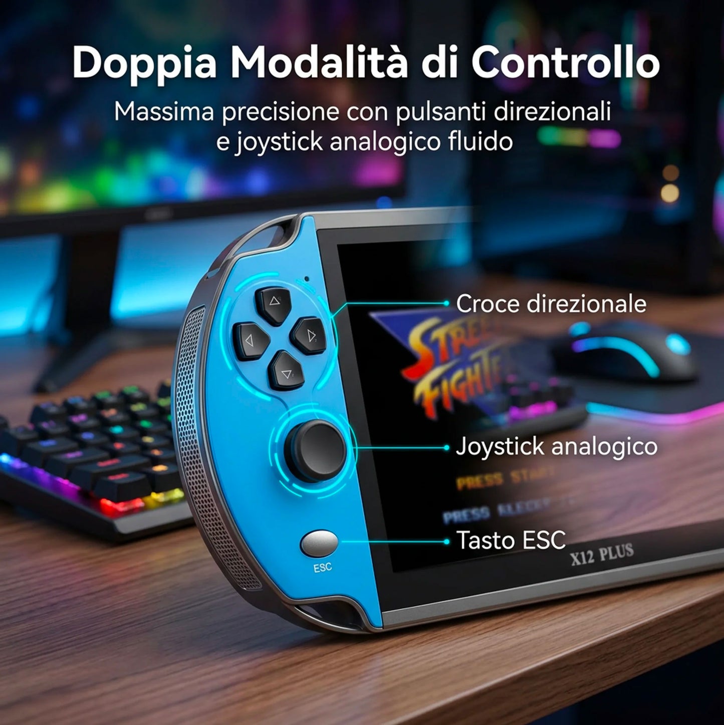 Console Portatile X12 Plus Gaming Retro con Schermo HD, Giochi Integrati, TV Out, Joystick 360°, Console Videogiochi Portatile per Bambini e Adulti