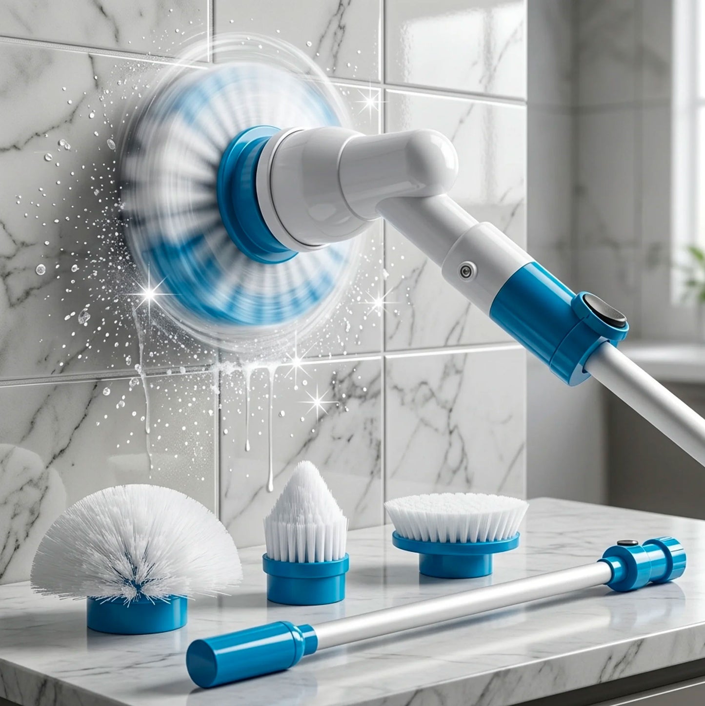 Spazzola Rotante Elettrica per Pulizia Casa | Spazzola Elettrica Multifunzione con Accessori e Manico Allungabile per Bagno, Pavimenti, Fughe e Cucina