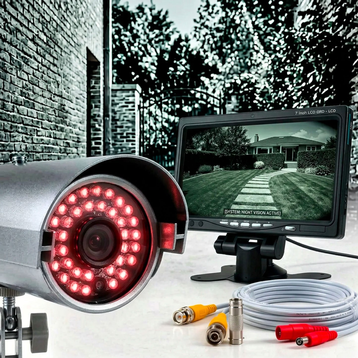 Kit Videosorveglianza Completo 7” con Telecamera IR e Cavo 20m Plug & Play
